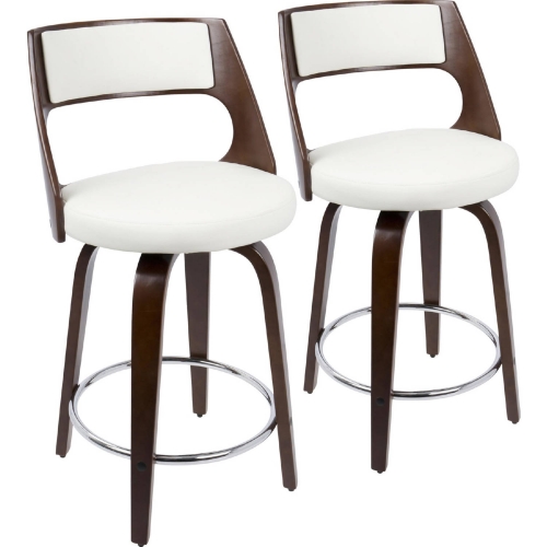 Cecina Swivel Counter Stool in Cherry Wood & White Leatherette (Set of 2)